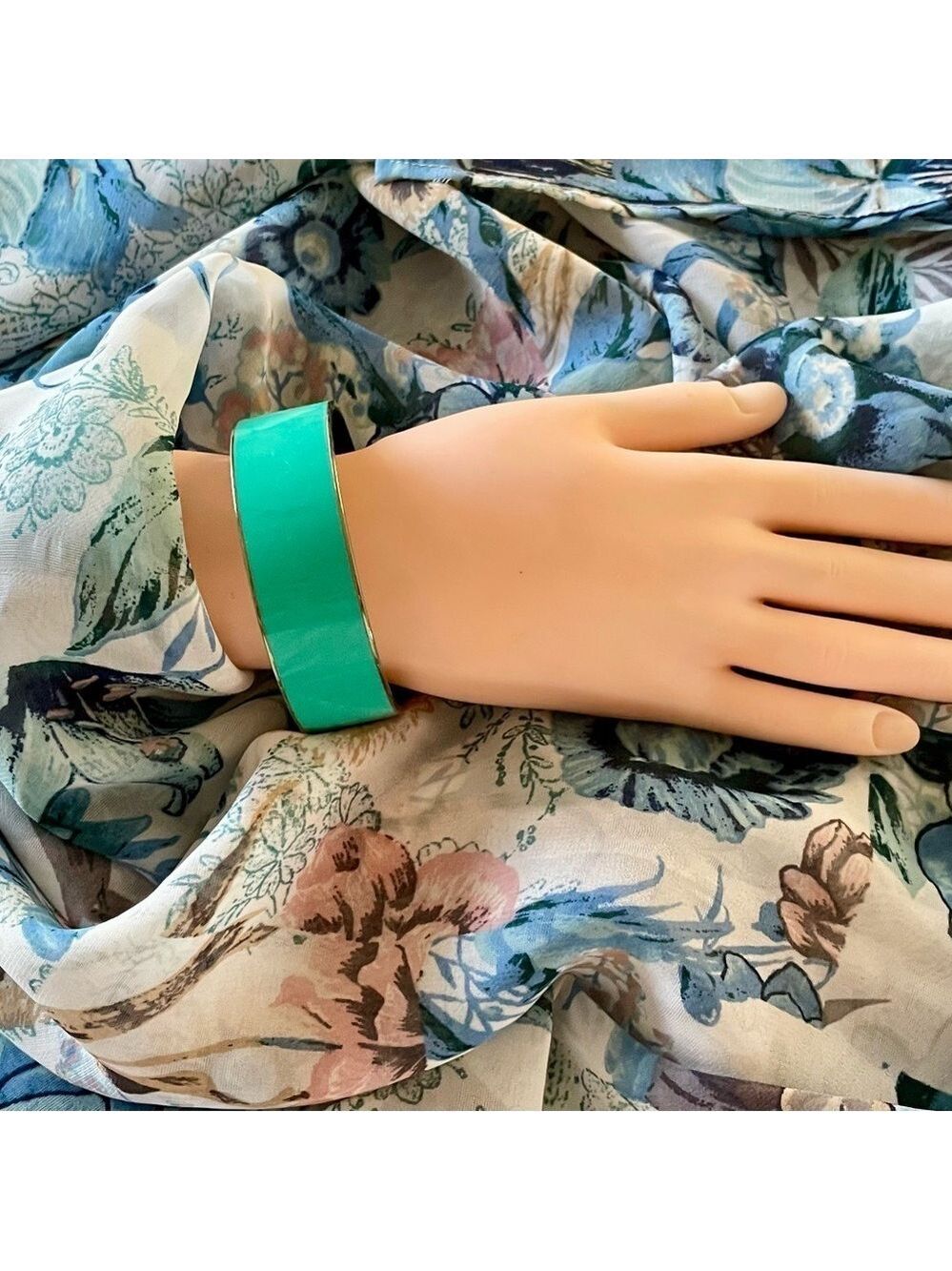 Ann Taylor Vintage Bangle Bracelet, Green & Gold-Tone, Signed, 2 3/4” Diameter